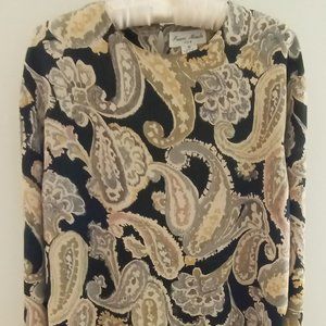 'Susan Marsh' SILK LS Blouse Size M 100% Silk Paisley Vintage EUC